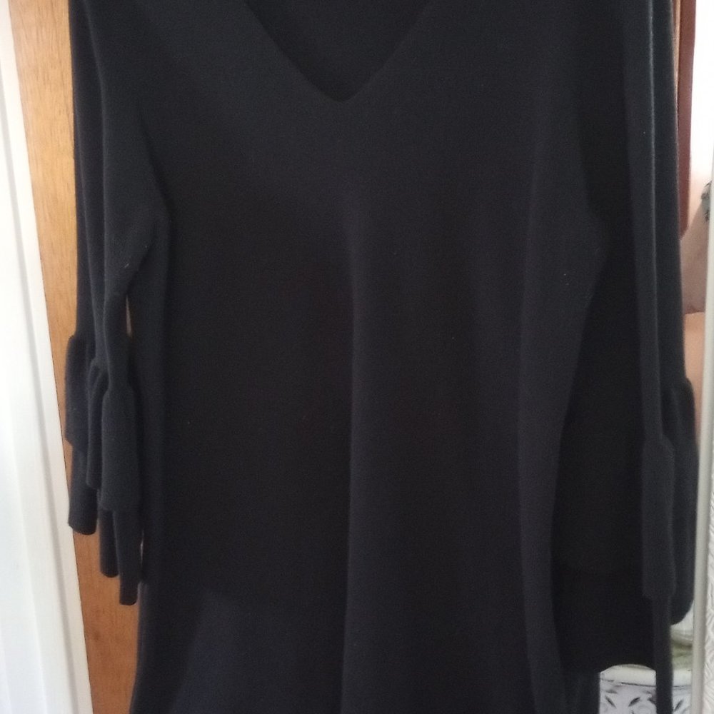 Ann Taylor Black V-Neck Knit Classic Shift Dress ~L~